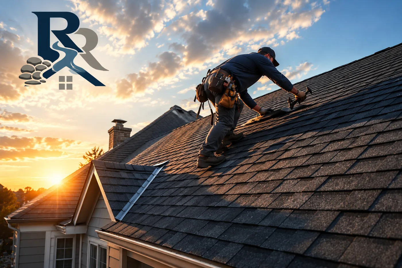 Residential roofing work in progress